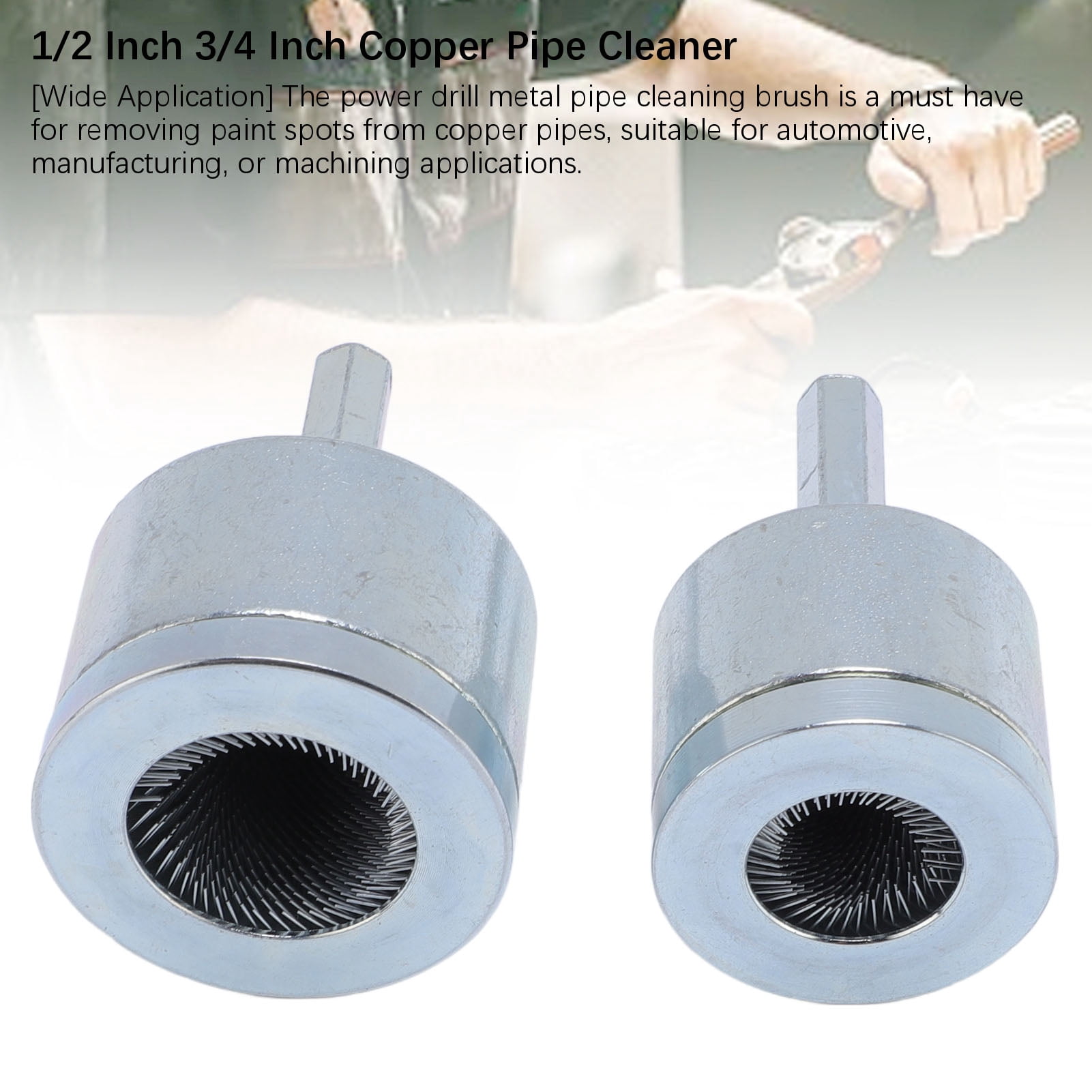 BIMZUC 2PCS Copper Pipe Cleaner 1/2 3/4 Inch Power Drill Cleaning Brush for Pro Plumber 15mm / 0.59 inches 22mm / 0.86 inches