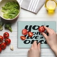 thumbnail image 4 of YOLO Cutting Board, You Only Live Once Message with Black Hearts Captivating Modern Words About Life, Decorative Tempered Glass Cutting and Serving Board, Small Size, Black and White, by Ambesonne, 4 of 5