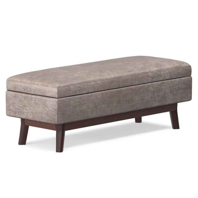 Simpli Home Owen 48 Pouces Ottomane de Rangement en Similicuir Gris Taupe Vieilli