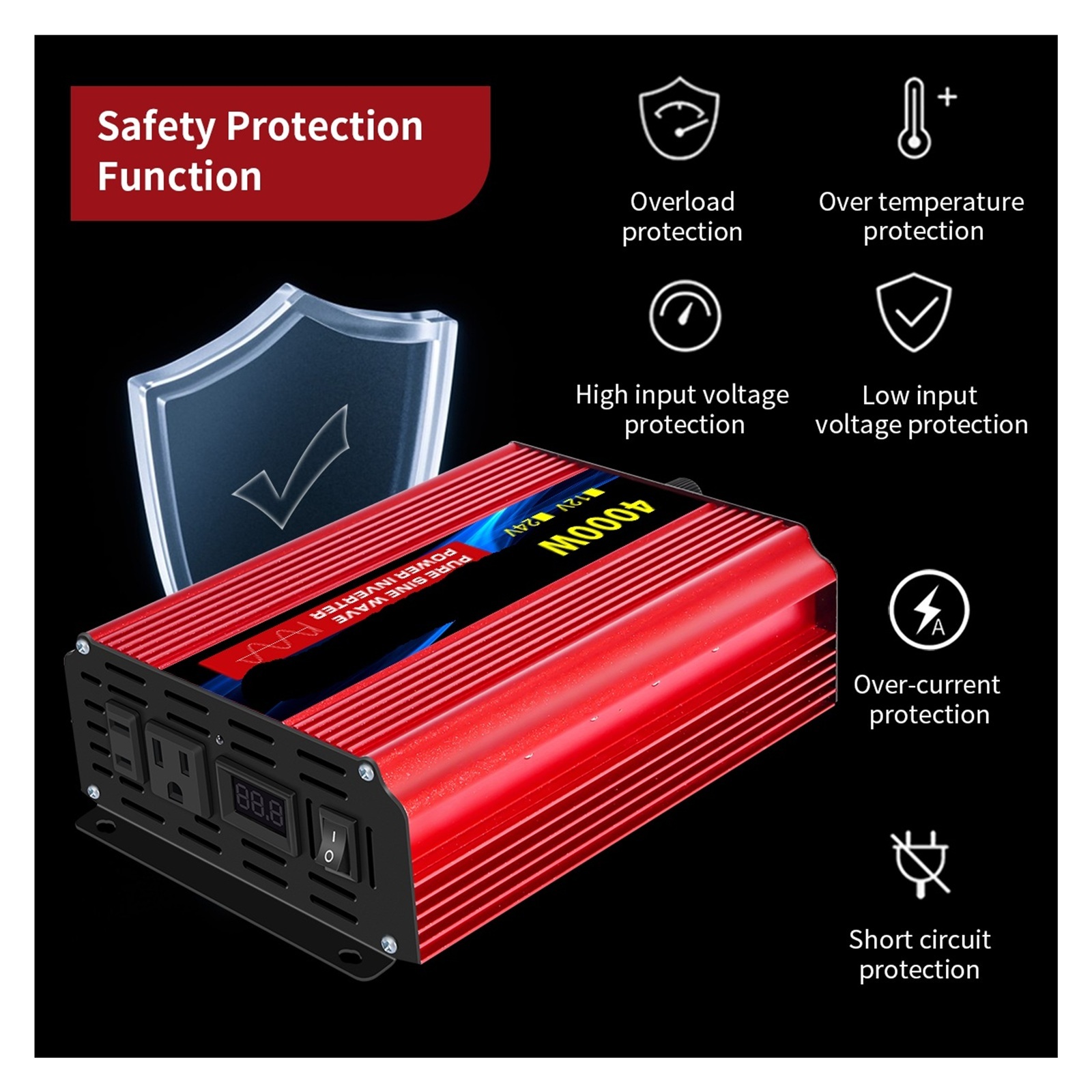 Pure Sine Wave Inverter 6000W Household Portable Digital Display