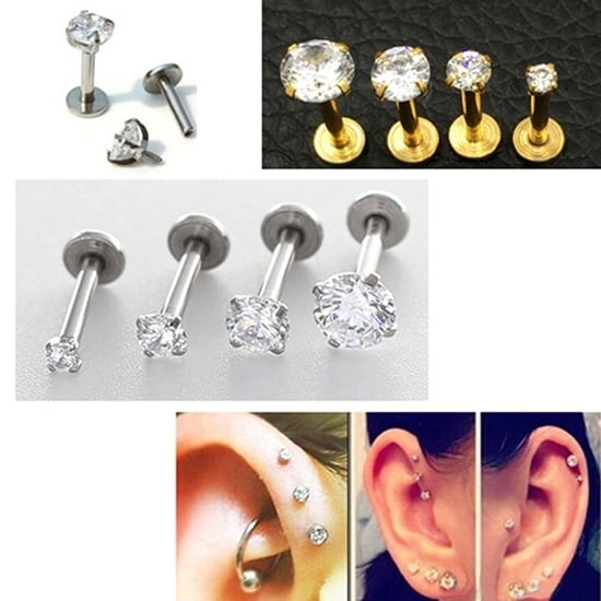Men Women Rhinestone Cartilage Tragus Bar Helix Upper Ear Earring Stud  Jewelry 