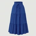 thumbnail image 2 of Aline Maxi Skirts for Women Plus Size High Waisted Adjustable Ankle Length Bohemian Skirts Elastic Floral Drawstring Pleated Tiered Smocked Beach Skirts Royal Blue L, 2 of 9