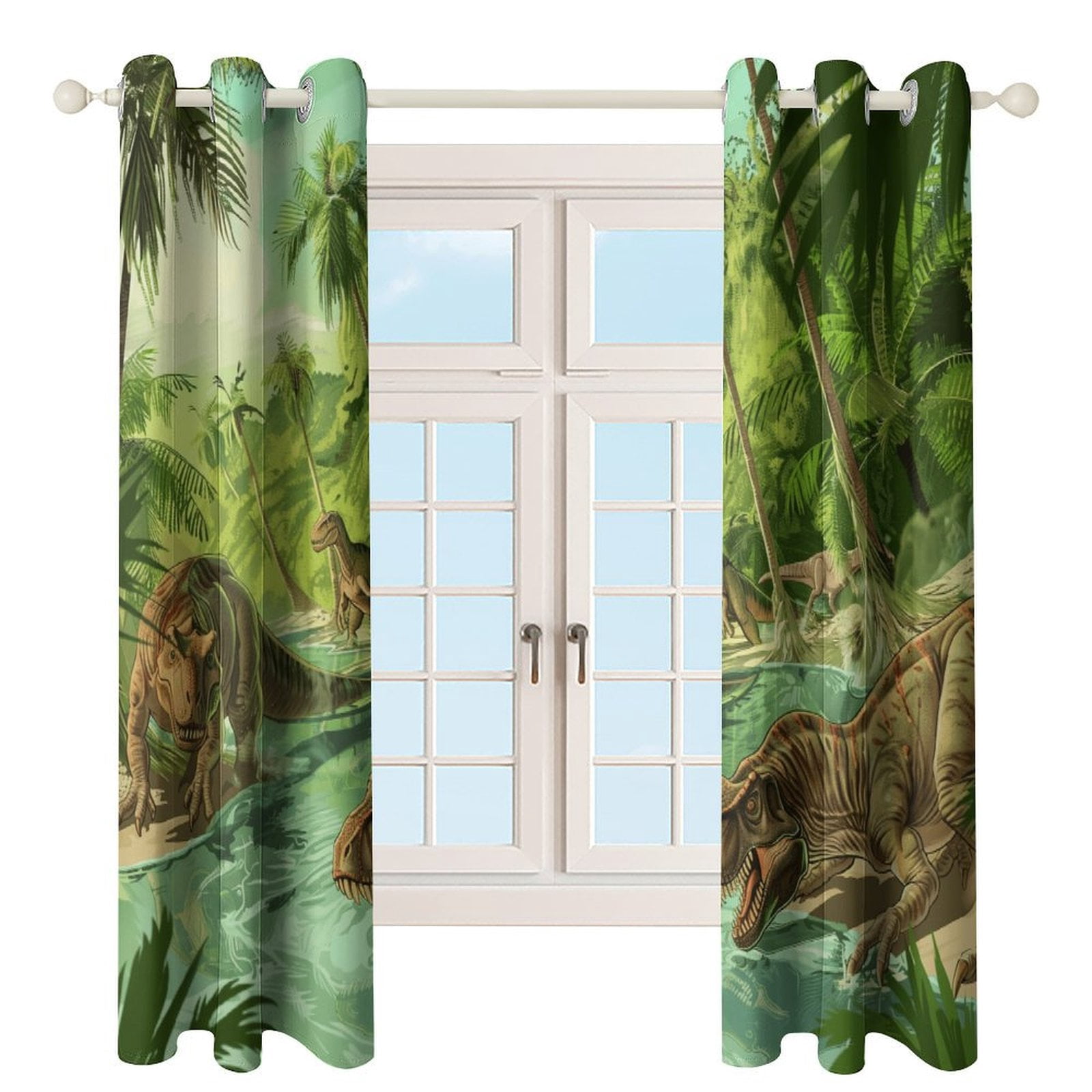 Blackout Curtains for Bedroom Jurassic Dinosaur Full Room Darkening Grommet Curtains for Living Room,Thermal Insulated Ombre Drapes