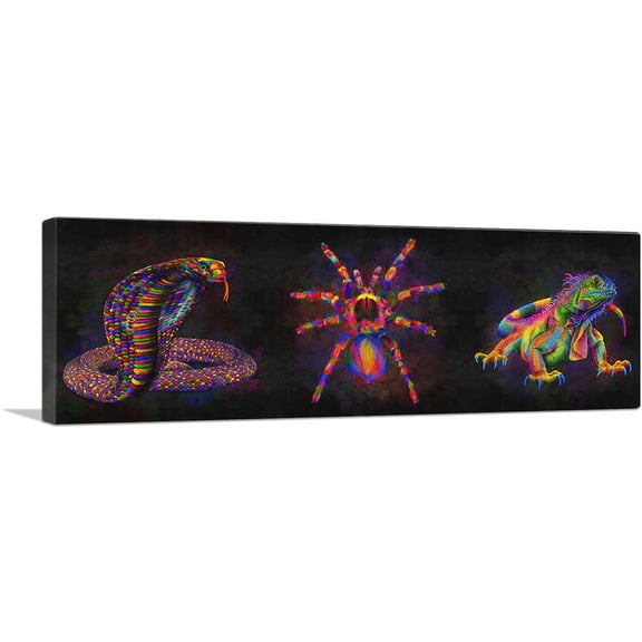 ARTCANVAS Cobra Snake Tarantula Spider Iguana Lizard Canvas Art Print - Size: 60" x 20" (1.50" Deep)