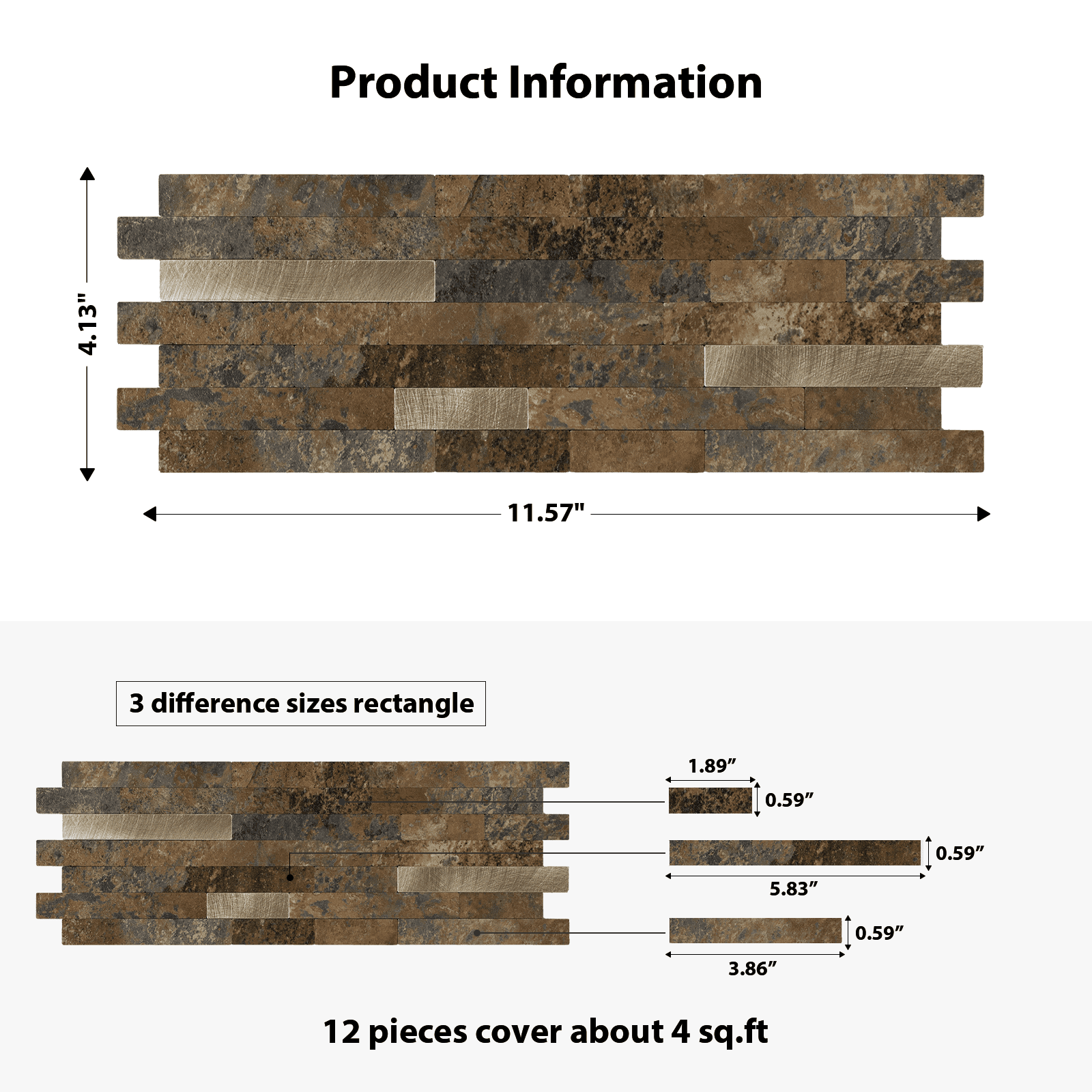 12-Sheet Peel and Stick Backsplash Tiles, Faux Marble Linear Wall Tiles Stick on Backsplash for Kitchen Bathroom Fireplace RV (11.57" x 4.13", Vintage Brown)