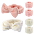 thumbnail image 1 of YIFVNGHUI Toallas de muñeca para lavar la cara, pulseras de spa y diadema, pulseras absorbentes de microfibra de secado rápido para niñas, hombres, maquillaje, juego de 6 brazaletes (rosa y beige), 1 of 4