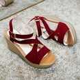 thumbnail image 3 of KBODIU Women's Open Toe Buckle Ankle Platform Wedge Sandals Women's Wedge High Heels Buckle Flock Sandals, 3 of 6