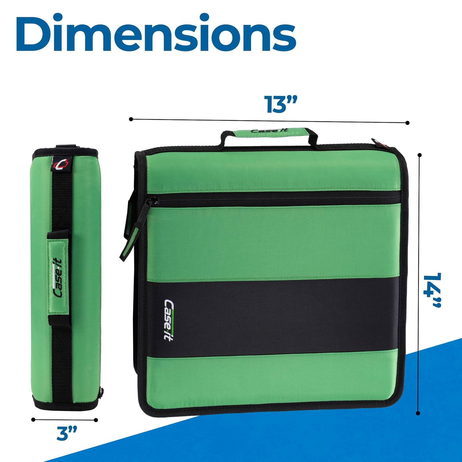 Case-it Classic Zipper Binder | 2-Inch O-Rings, 350 Sheet Capacity, Multiple Storage Pockets & Shoulder Strap | Office Organizer | D-251 Canopy Green | 6 Pack