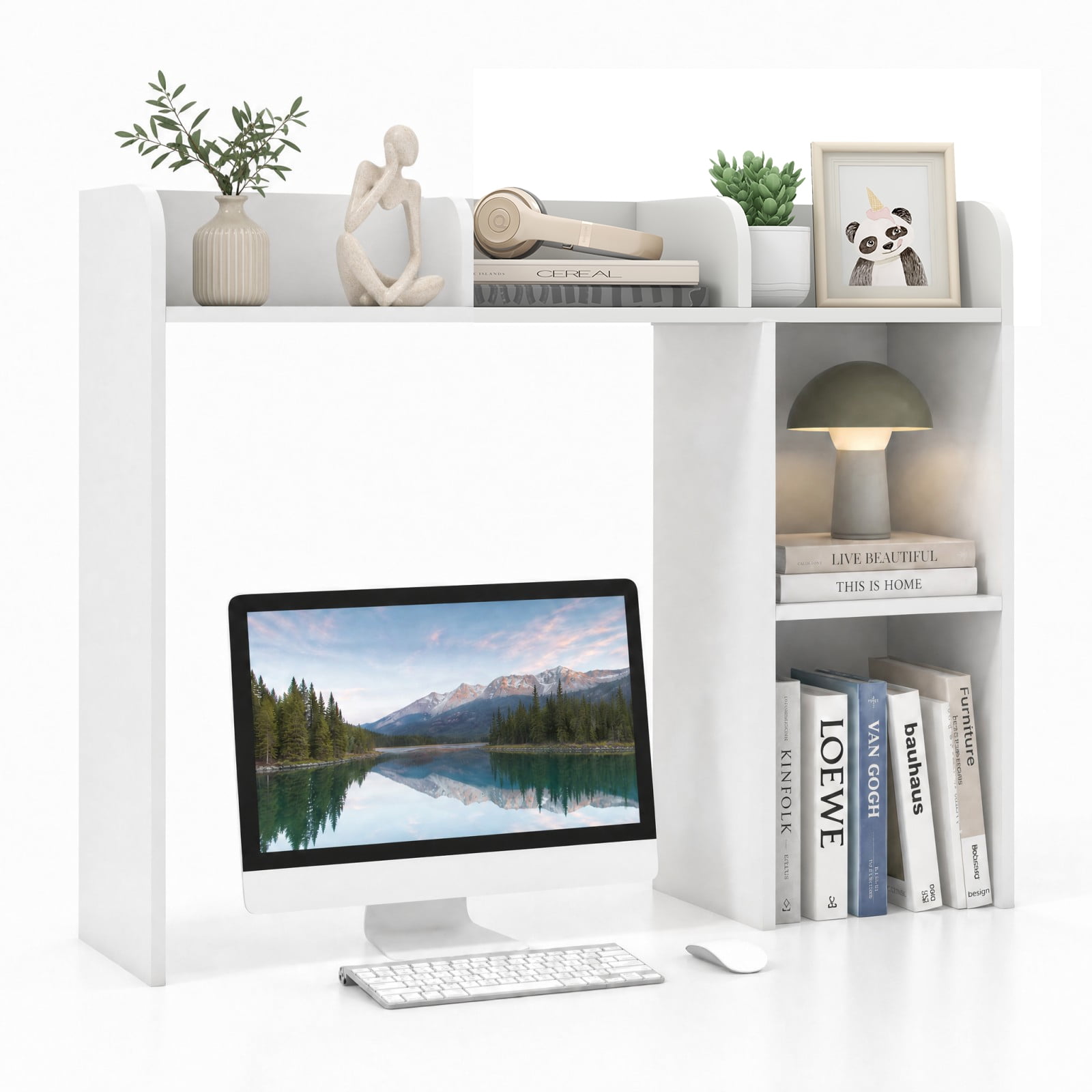 Costway 3 Shelves Modern Desk Standard Bookcase, Wood White, 29"
