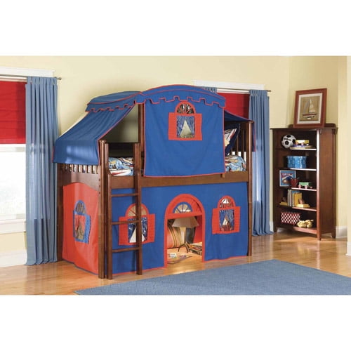 Bolton Furniture Mission Twin Low Loft Bed, Cherry with Blue/Red Top