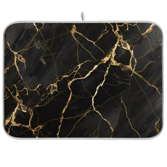 Golden and Black Marble Dish Drying Mat Microfiber Kitchen Pad Large Counter Absorbent Dish Mats Drainer Rack 16"x18"