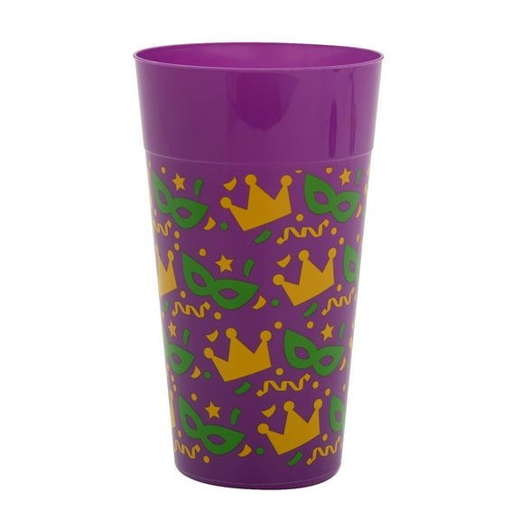 Fun Express 6 3/4" 30 oz. Mardi Gras Crown & Mask Reusable Plastic Tumblers - 12 Pieces