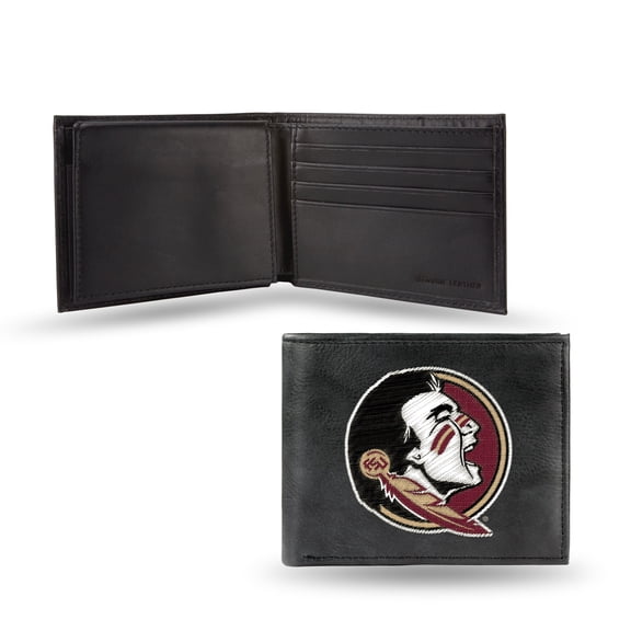 Florida State FSU NCAA Seminoles Embroidered Team Logo Black Leather Passcase Bifold Wallet