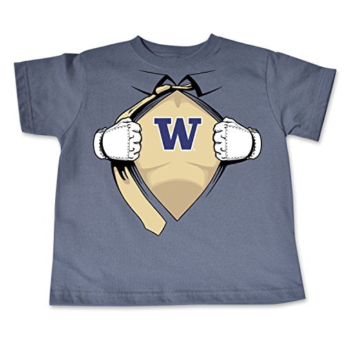 College Kids NCAA Washington Huskies Children Short Sleeve Toddler Tee Superhero Sports Fan T Shirt, 2, Pewter