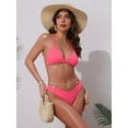 thumbnail image 4 of DARING DIVA Women's Waffle Knit Textured Halter Bikini Set Medium Fluorescent Pink, 4 of 6