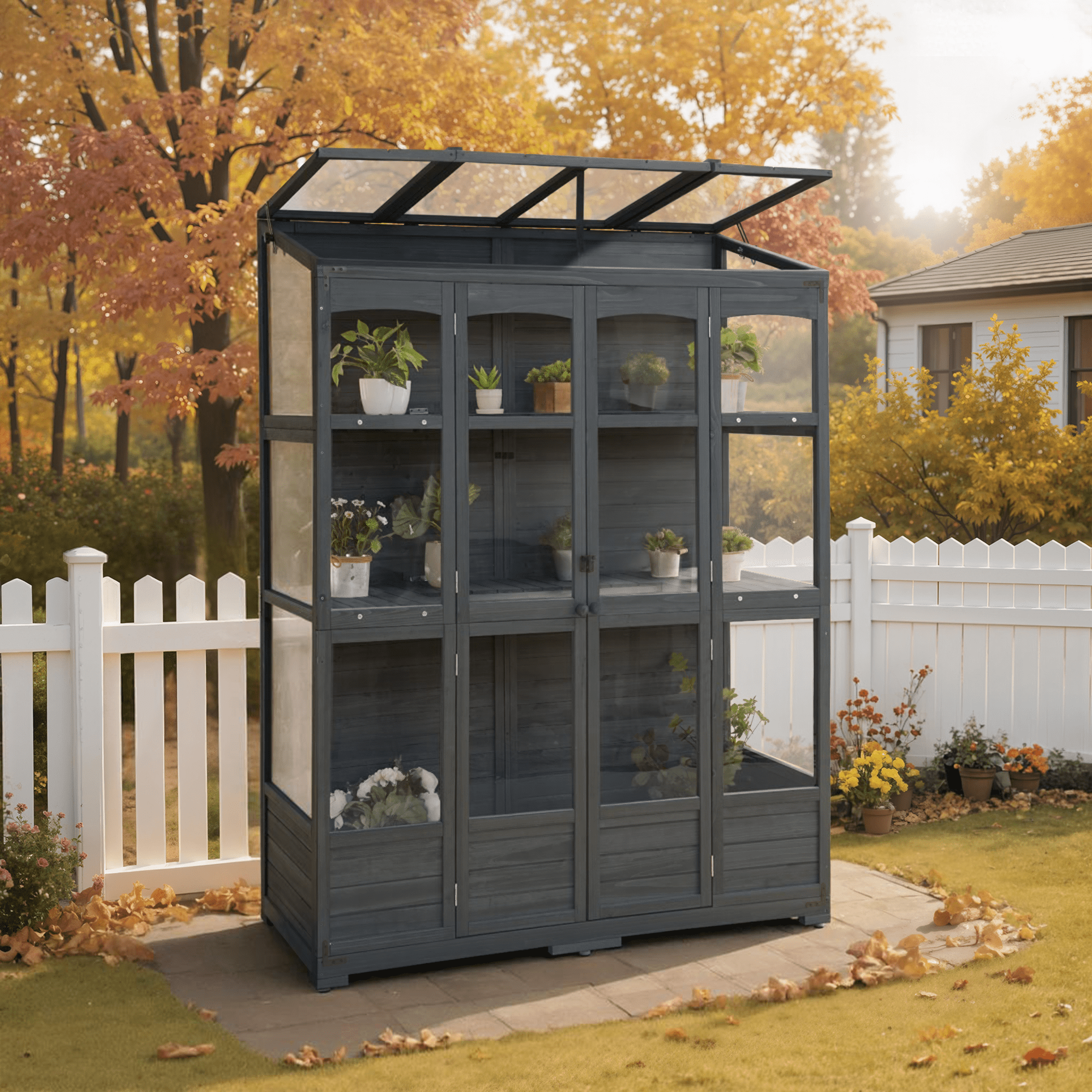 MCombo Wood Walk-in Outdoor Large Greenhouse 0899(Dark Grey)