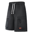 thumbnail image 5 of Havenre Mens Cargo Twill Cargo Shorts Lightweight Drawstring Stretch Elastic Waist Casual Knee Length Work Short with Multi-Pockets Black L, 5 of 10
