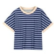 thumbnail image 5 of HAiming Kids Striped Short Sleeve Shirts Color Block Trendy Crewneck Top Girls Casual Loose Summer Tees Blouse, 5 of 5