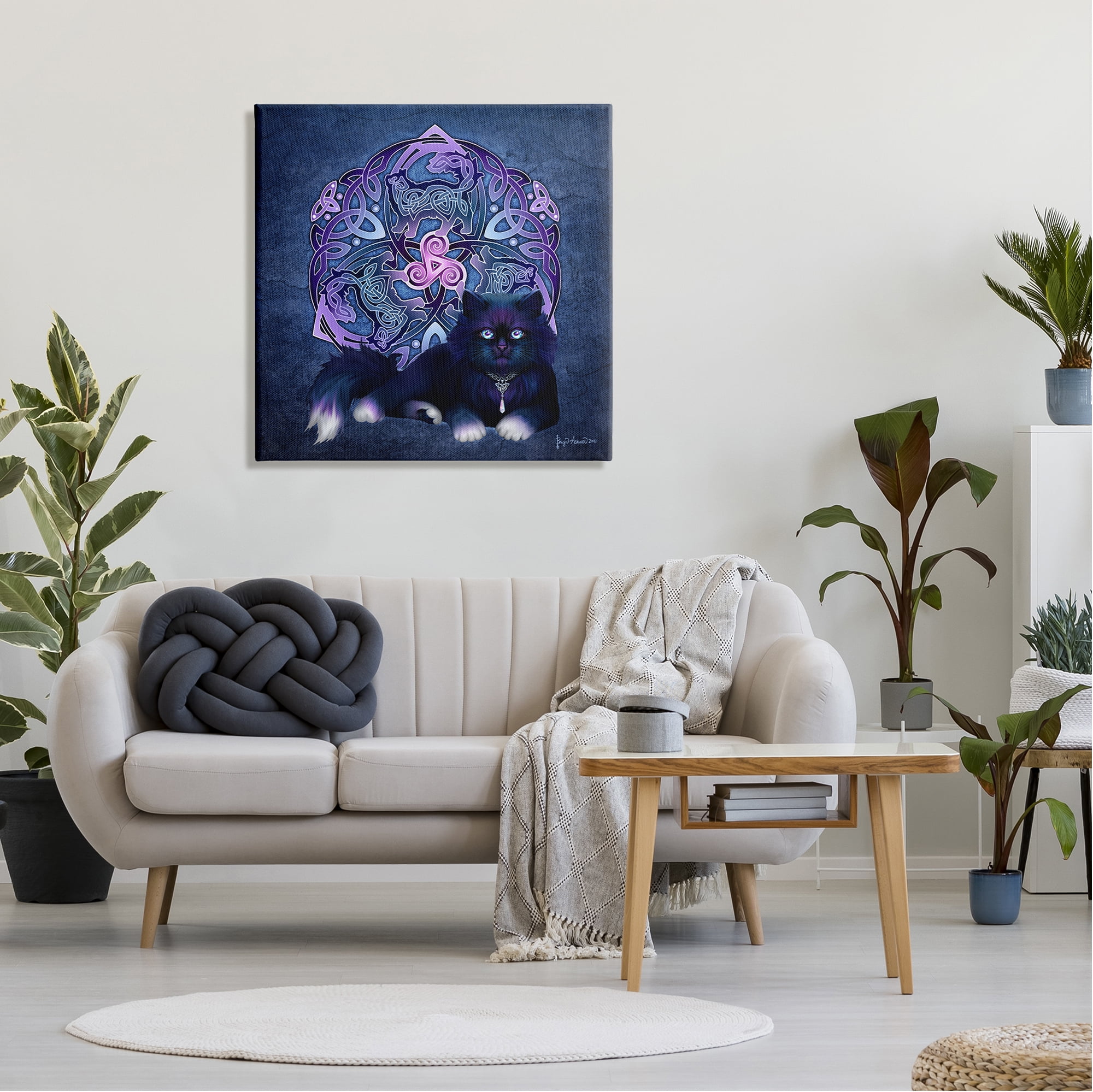 Stupell Industries Celtic Black Cat Fractal Animals & Insects Painting Gallery Wrapped Canvas Art Print Wall Art, 30 x 30