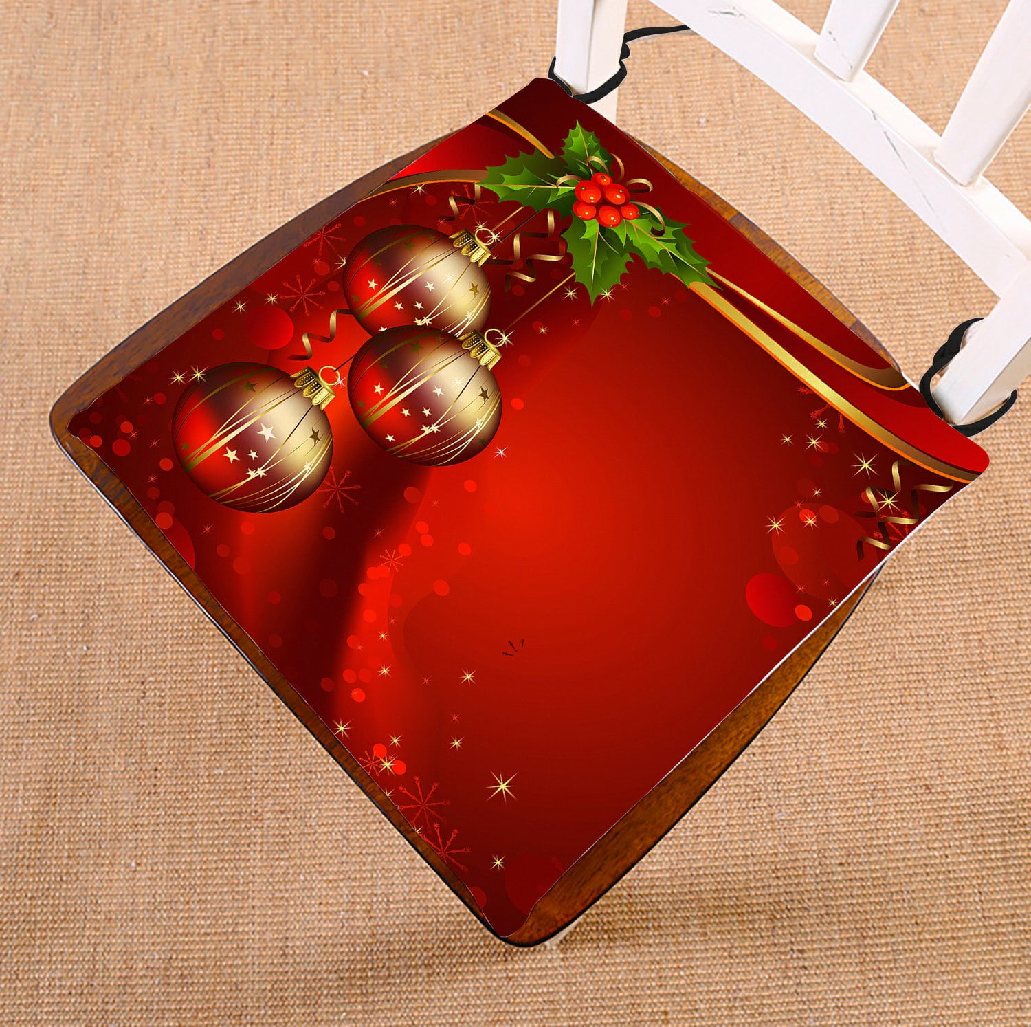 GCKG Merry Christmas Xmas Red Background Festival Balls Chair Pad Seat