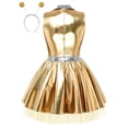 thumbnail image 4 of iiniim Women Alien Cosplay Lapel V Neck Sleeveless A-line Hem Tulle Layers Metallic Dress with Hair Hoop for Role-playing Theme Party Stage Dance Gold 3XL, 4 of 7