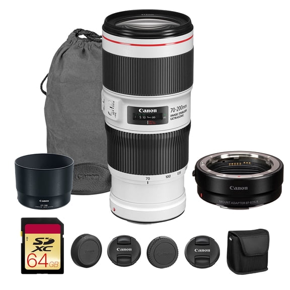 Canon EF 70-200mm f/4L IS II USM Lens | L-Series Telephoto Zoom with Image Stabilization & Fast Autofocus | For Sports, Wildlife, & Portrait Photography (2309C002)   Adapter EF-EOS R   64GB Card