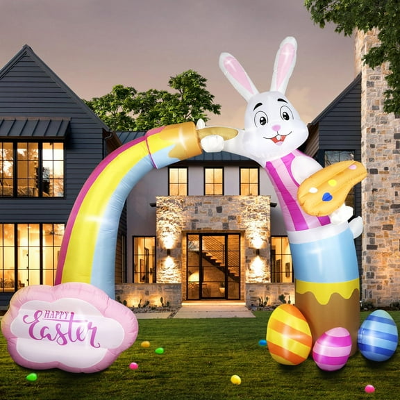DomKom 10FT Huge Easter Inflatable Bunny Archway Outdoor Decorations ,Build-in LED Lights Holiday Blow Up Yard Decoration, for Easter Holiday Party, Outdoor,Garden, Yard Lawn Décor