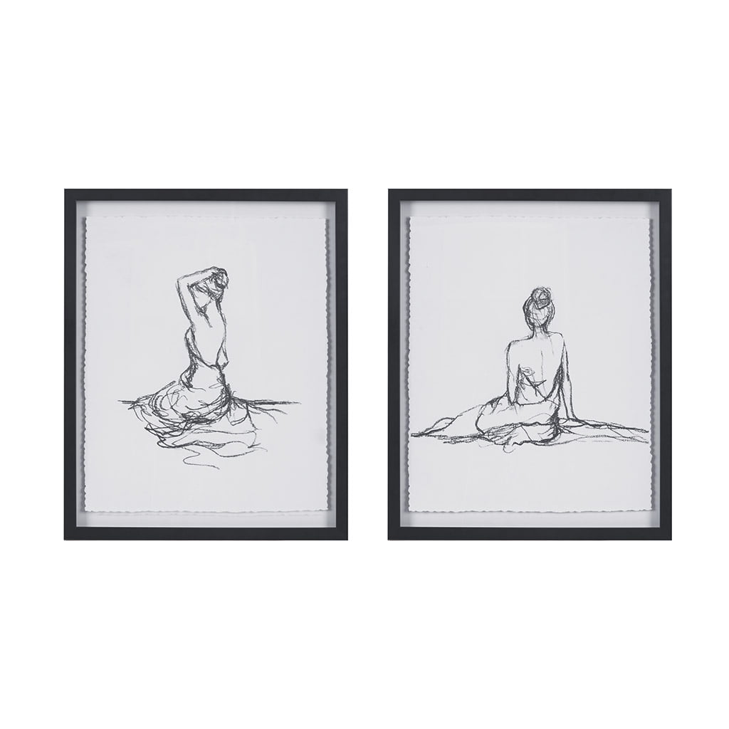 MAYEERTY 2-Piece Framed Glass Matted Sketch Wall Art Set