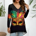 thumbnail image 4 of Resicozy Womens Mardi Gras Shirt Funny Mask Printed Pullover Fashion Party V Neck Long Sleeve Shirts Top Gray#1 L, 4 of 5