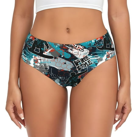 Sikiie snow board colorful Women s High Waisted Cotton Underwear Soft Breathable Panties Stretch Briefs Seamless Ladies Panties-X-Large