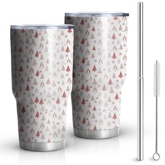 30oz Red Christmas Tree Pattern Tumblers Stainless Steel Tumbler with Lid and Straw,Vacuum Insulated Double Wall Travel Tumbler Cups Mug with Cleaning Brush for Coffee,Tea