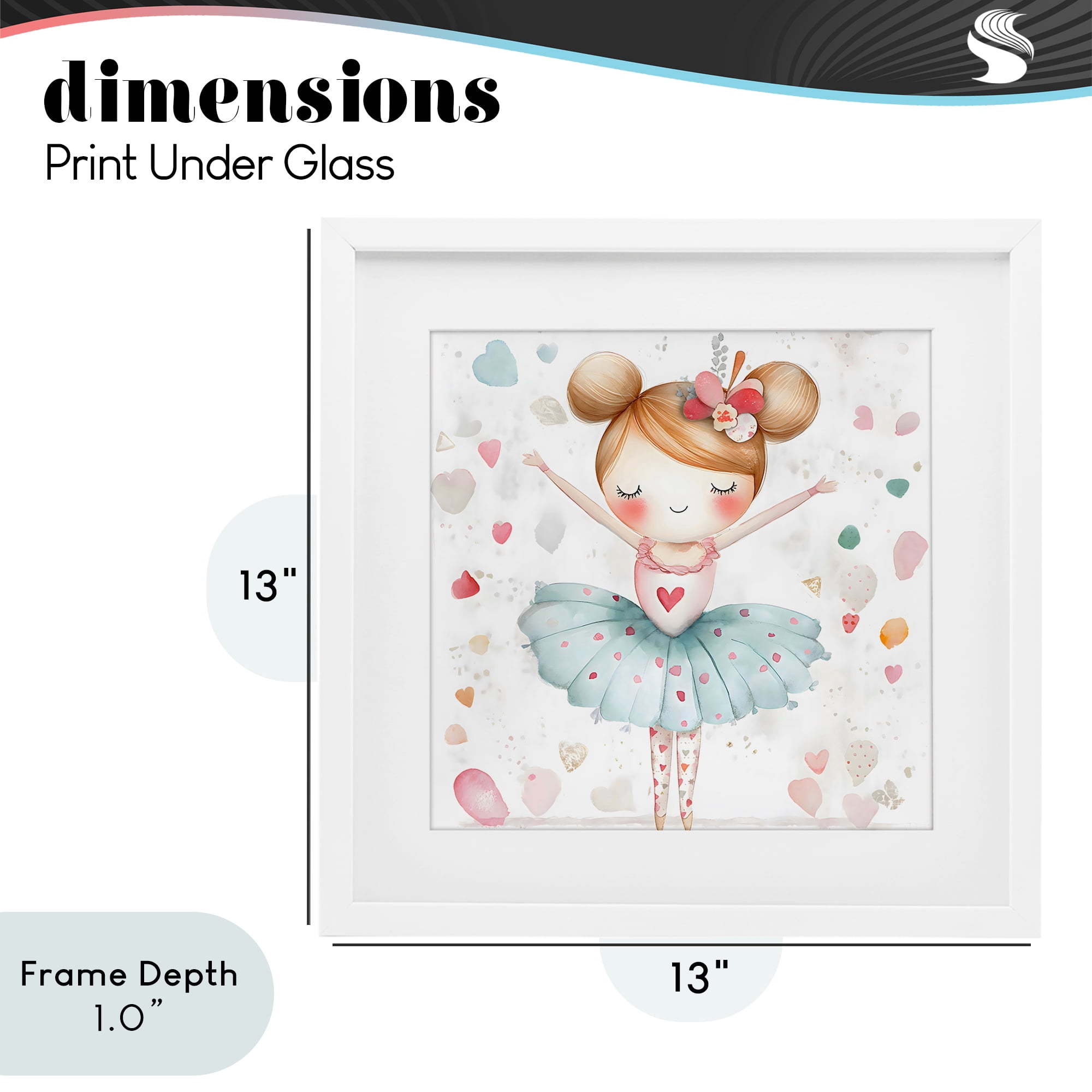 Stupell Industries Cute Ballerina with Hearts White Framed Print Under Glass, design by Creative Studio