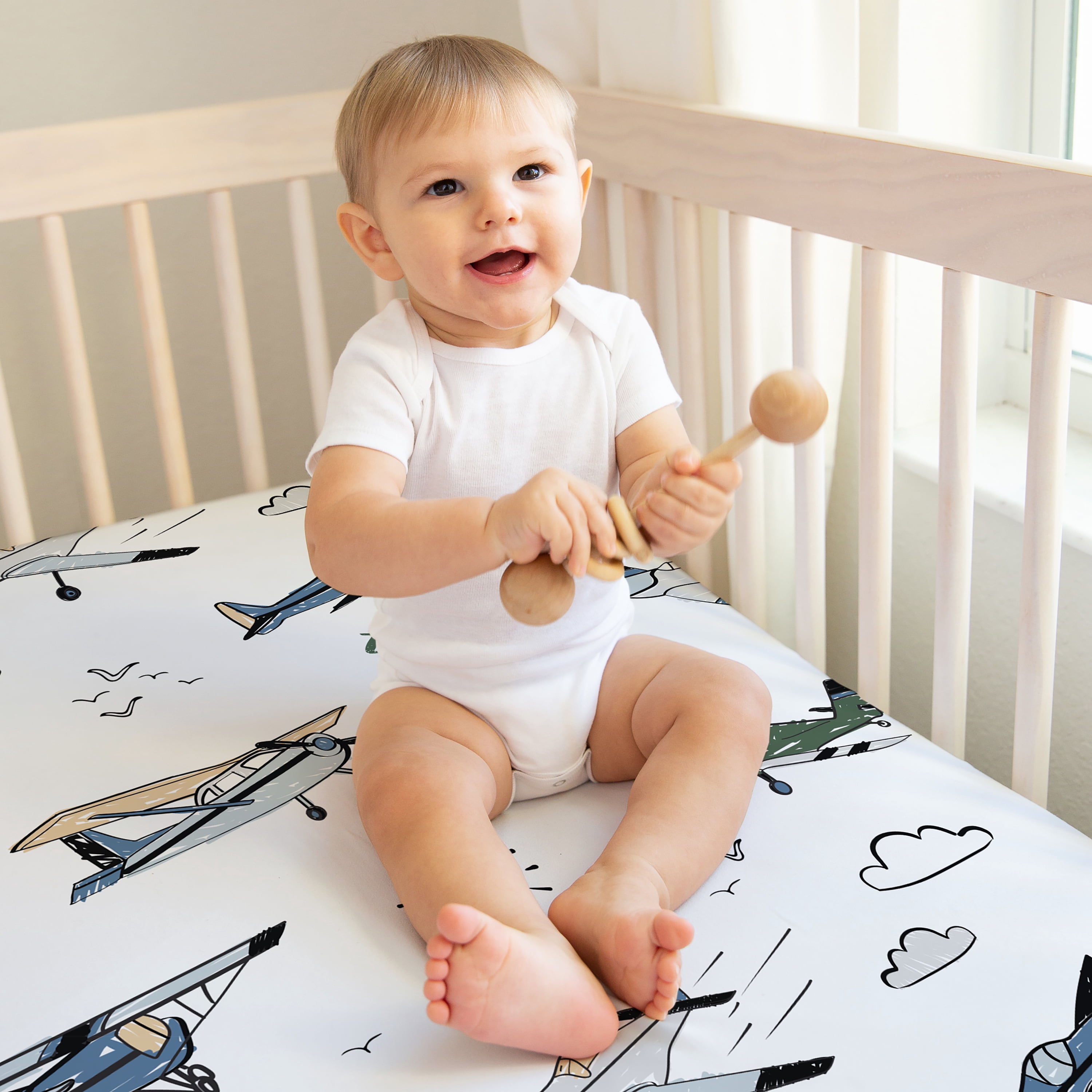 Sweet Jojo Designs Airplane Green and Blue Boy Fitted Crib Sheets 2 Piece Set