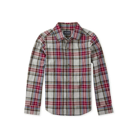 The Children's Place Boys 4-16 Plaid Long Sleeve Button Down