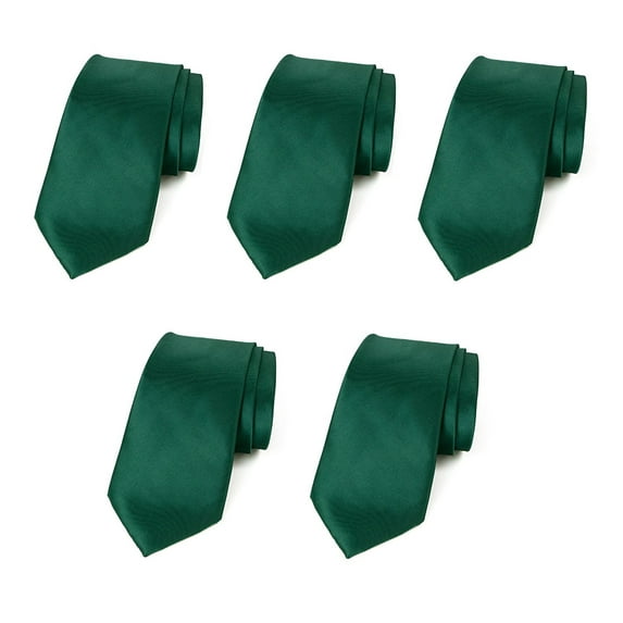 Mens Wedding Tie 5 PK Solid Color Business Ties 3.5" Satin Finish