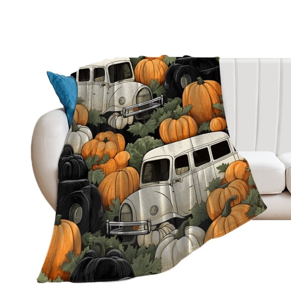 Thanksgiving Retro Truck Flannel Blanket Lightweight Blanket for Couch Sofa Bed, Super Soft Cozy Print Warm Blanket