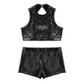 thumbnail image 4 of iEFiEL Girls Sparkly Sequins Ballet Dance Outfit Gymnastics Crop Top with Shorts Set Dancewear for Jazz Hip Hop Dance Black 6, 4 of 7
