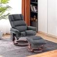 thumbnail image 2 of MCombo Swivel Recliners with Ottoman, Reclining TV Chairs with Vibration Massage, Faux Leather Ergonomic Lounge Chair for Living Room Bedroom 4832(Dark Grey), 2 of 9