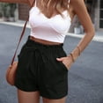 thumbnail image 3 of USSUMA Festive Fashion Shorts for Women Trendy Solid Color Drawstring Elastic Mid Waist Loose BreAthable Straight Casual with Pocket Fashion Shorts Tailored Fit Womens Shorts for Beach Black Xl, 3 of 6