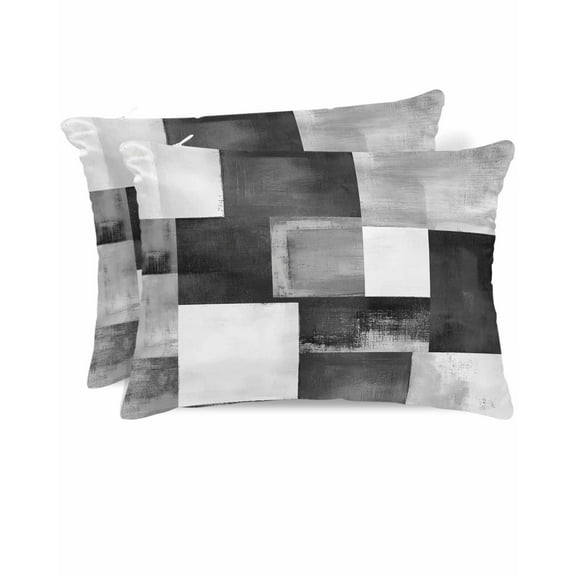 Hokiten King Size Pillow Cases Set of 2, Pillow Covers for Bed, Grey Geometric Satin Pillowcases with Zipper for Hair/Skin, Pillow Protector Cover, Vintage Oil Painting Contemporary 20x36 Inches