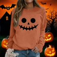 thumbnail image 6 of YVNAURA Women‘s Oversized Halloween Letter Print Sweatshirt Funny Graphic Crewneck Long Sleeve Pullover Round Neck Casual Spooky Season Fall Tops 1 Pack, Orange,L, 6 of 6