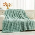 thumbnail image 4 of Twin Blanket for Couch Green Super Soft Flannel Fleece 3D Bubble Lightweight Bed Blanket All Season Use (New Sage Green, Twin(60"x80")), 4 of 9
