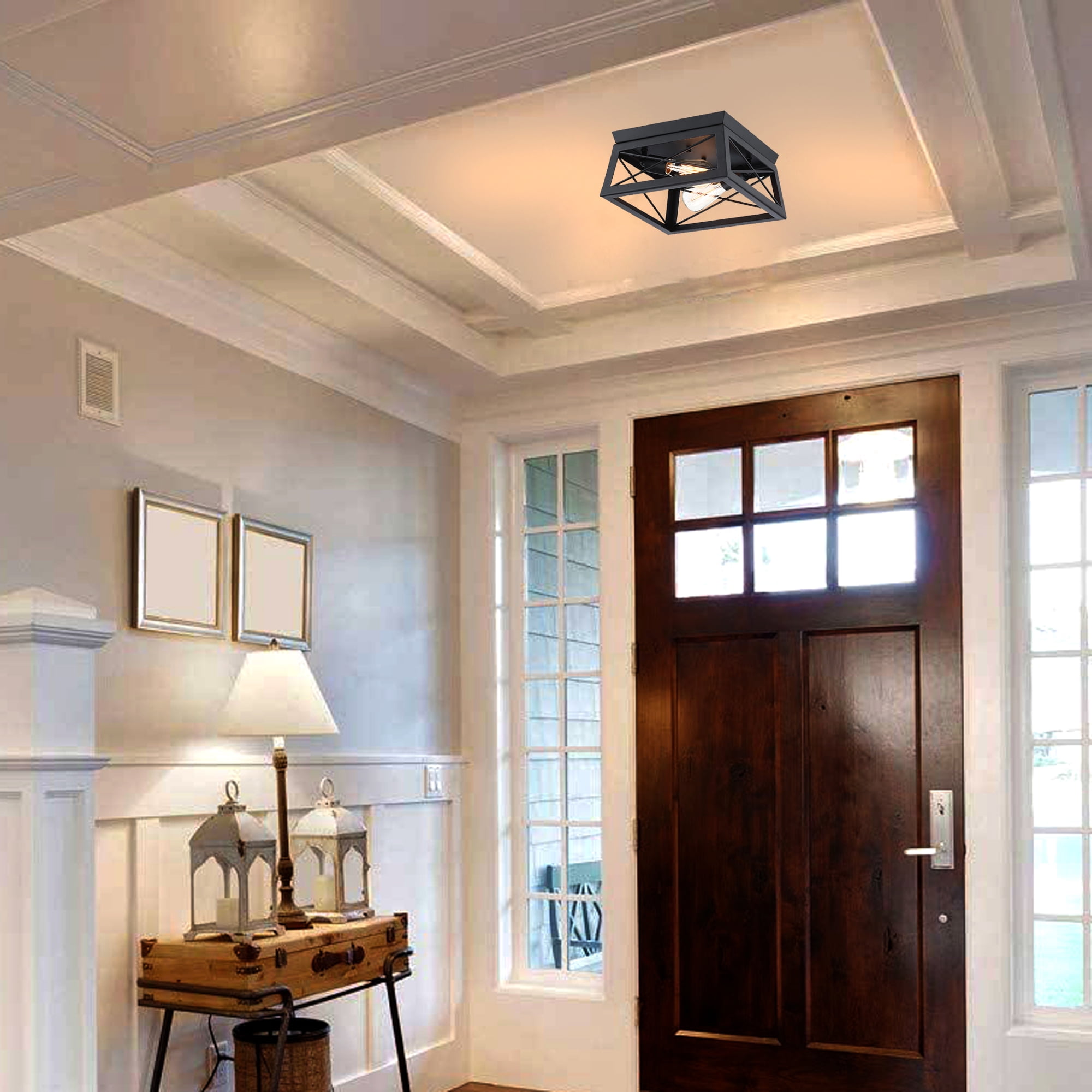 2-Light Farmhouse Flush Mount Ceiling Light Industrial Metal Light Fixture for Hallway, Bedroom, Kitchen, Living room