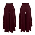 thumbnail image 7 of Karymi Women's Pants High Waist Ruffle Layered Flowy Wide Leg Pants, Solid Elastic Waist Asymmetrical Hem Palazzo Trousers, Elegant Party Vacation Women's Clothing, 7 of 7