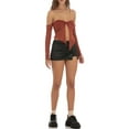 thumbnail image 2 of Biezeib Women's Summer Sheer Tube Tops Solid Color Off Shoulder Front Knot Mesh T-shirts, 2 of 6