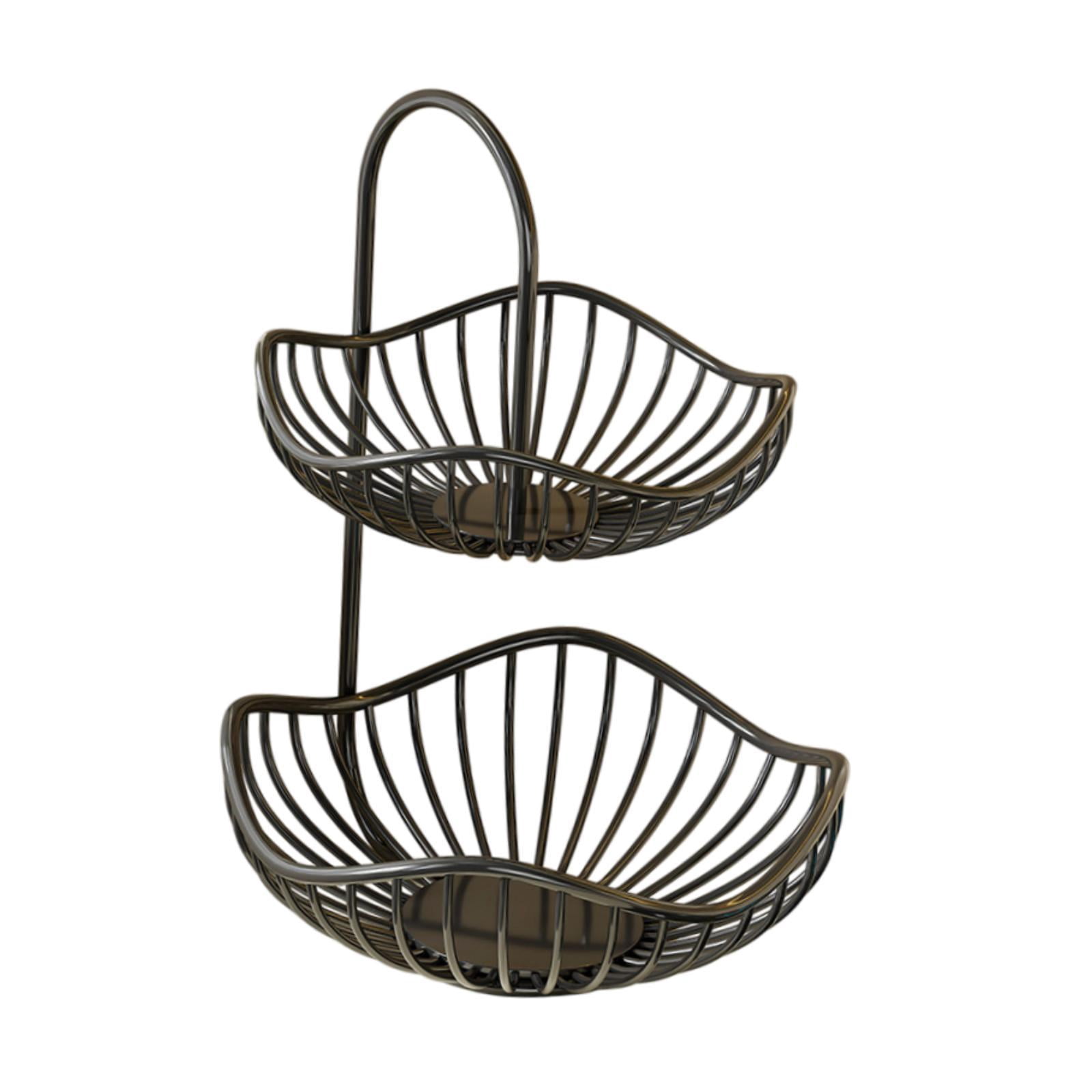YWMJZEU 2 Tiered Fruit Basket Kitchen Decorative Efficient Organization Countertop Black 30cmx40cm