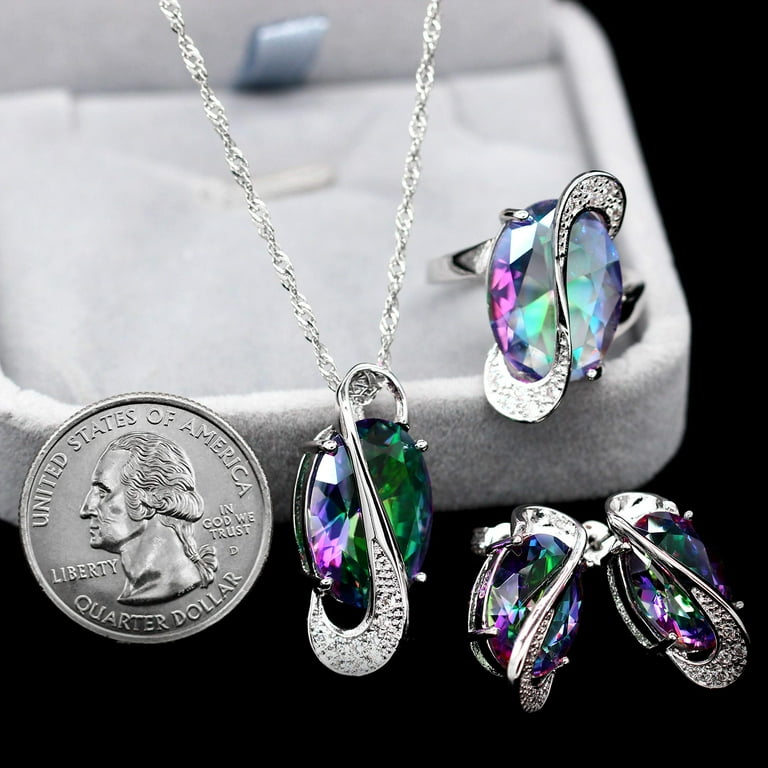 Uloveido Mystic Topaz Rainbow Cubic Zirconia Oval Crystal Necklace Pendant Earrings and Ring Jewellery Sets for Women T472 (Multicolor, J) : Buy Online at Best Price in KSA - Souq is now