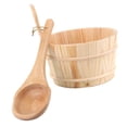 thumbnail image 3 of Natural Wooden Smooth Bucket and Ladle with Handle Bathtub Bucket, 3 of 5