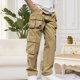 thumbnail image 4 of Pantalones largos para hombre, moda informal, cómodos, sólidos, con bolsillos, con cordón ajustable, pantalones regulares de poliéster para hombre., 4 of 7