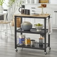 thumbnail image 2 of TMS Mylah 2-Tier Butcher Block Rolling Kitchen Storage Cart with Towel Rack, Black, 2 of 6